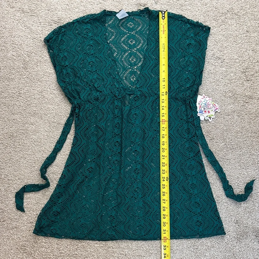 Becca Virtue Women L/XL‎ Lace Crochet Olive Green Open V-Front Cardigan Cover Up